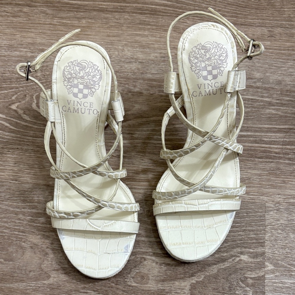 Vince Camuto Beige Croc-Embossed Sandals